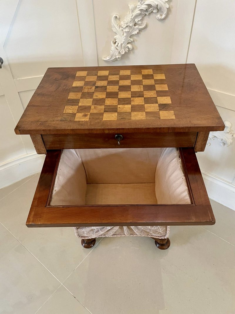 Quality Antique Freestanding William IV Rosewood Chess Top Sewing Table - Image 7